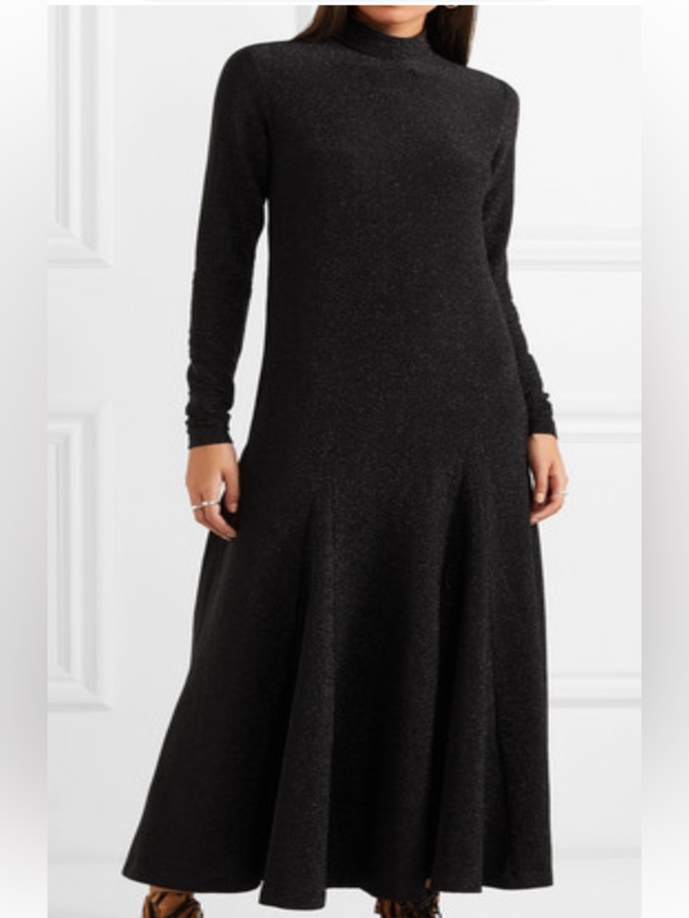 Ganni Black Long-Sleeve Midi Dress